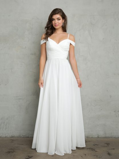 5183 - Pleated Off Shoulder Chiffon Gown