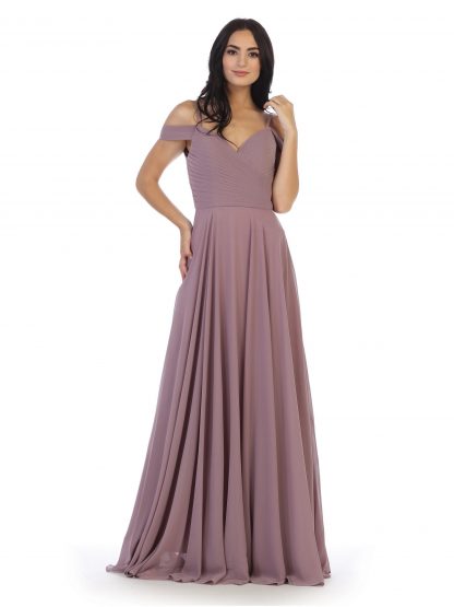 5183 - Pleated Off Shoulder Chiffon Gown - Image 13