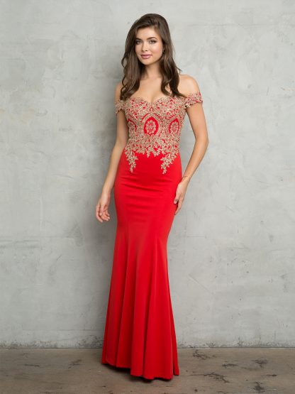 5193 - Off Shoulder Gown With Embroidered Bodice - Image 2
