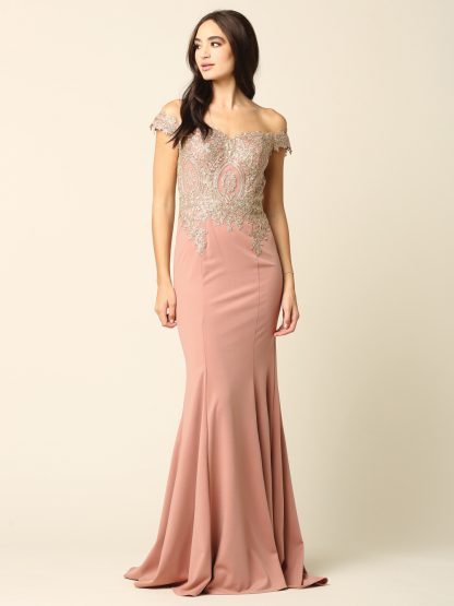 5193 - Off Shoulder Gown With Embroidered Bodice - Image 9