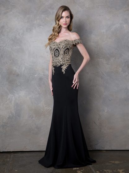 5193 - Off Shoulder Gown With Embroidered Bodice - Image 4