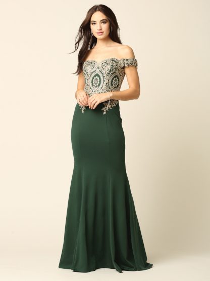 5193 - Off Shoulder Gown With Embroidered Bodice - Image 8