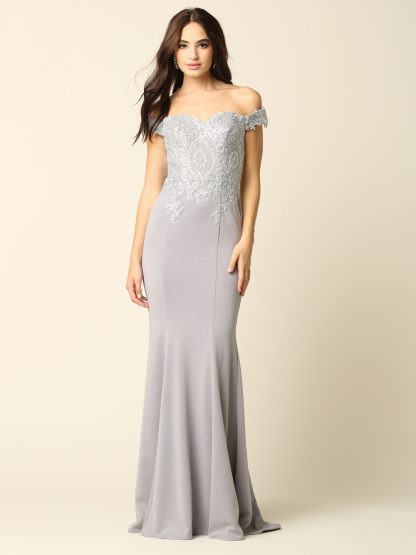 5193 - Off Shoulder Gown With Embroidered Bodice - Image 6