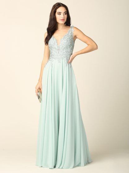 5201 - Embroidered Lace Bodice Gown - Image 9