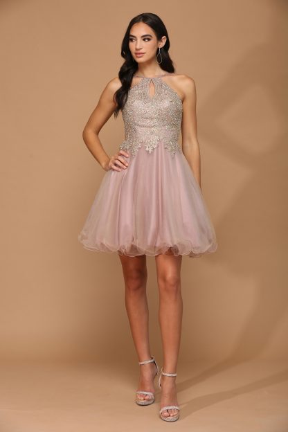 5170 - Short Tulle Dress With Halter Style Neckline and Embellished Bodice - Image 7