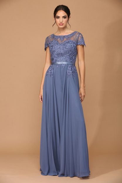 5130 - Mob Short Sleeve Belted Chiffon Gown - Image 4