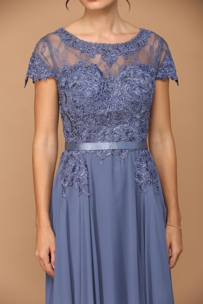 5130 - Mob Short Sleeve Belted Chiffon Gown - Image 5