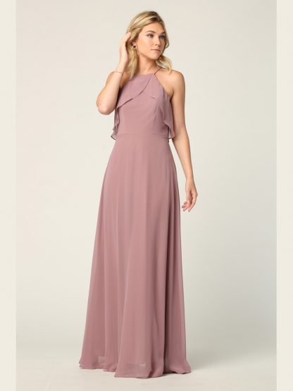 3315 - Ruffle Halter Chiffon Bridesmaid Gown - Image 11