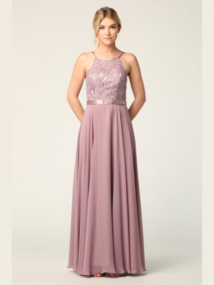 3216 | Lace Halter Cross Back Gown With Chiffon Skirt - Image 8