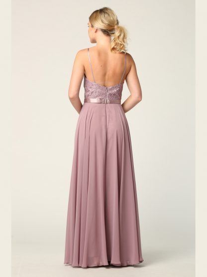 3216 | Lace Halter Cross Back Gown With Chiffon Skirt - Image 9