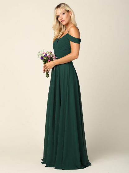 5183 - Pleated Off Shoulder Chiffon Gown - Image 5