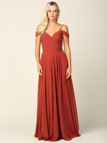 5183 - Pleated Off Shoulder Chiffon Gown - Image 7