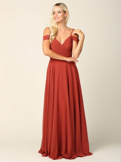 5183 - Pleated Off Shoulder Chiffon Gown - Image 6