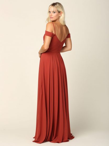5183 - Pleated Off Shoulder Chiffon Gown - Image 8