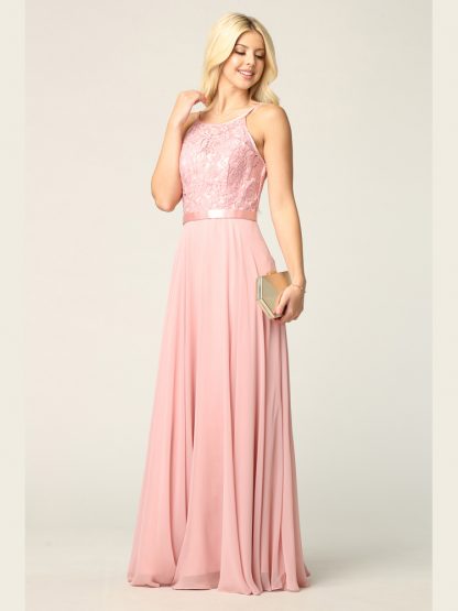 3216 | Lace Halter Cross Back Gown With Chiffon Skirt - Image 6