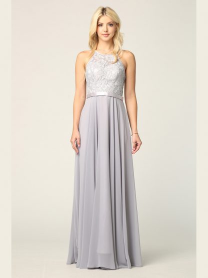 3216 | Lace Halter Cross Back Gown With Chiffon Skirt - Image 5
