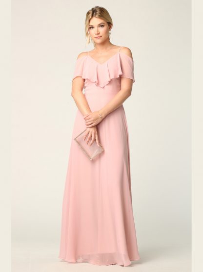 3263 | Cold Shoulder Ruffle Sleeve Bridesmaid Dress in Chiffon - Image 11
