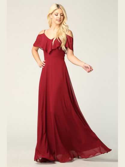 3263 | Cold Shoulder Ruffle Sleeve Bridesmaid Dress in Chiffon - Image 18