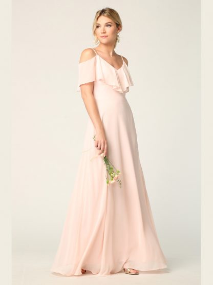 3263 | Cold Shoulder Ruffle Sleeve Bridesmaid Dress in Chiffon - Image 5