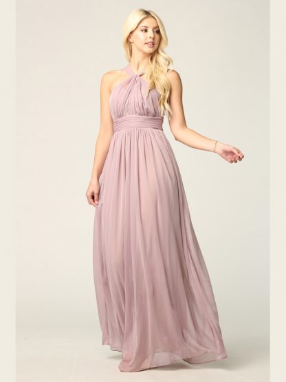 3206 | Twisted Halter Neckline Stretch Chiffon Gown - Image 9