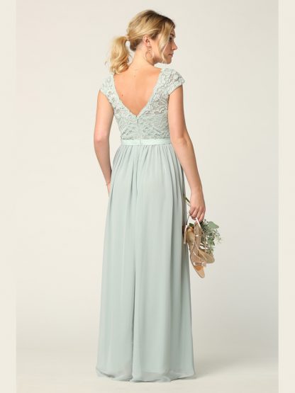 3161 | Cap Sleeve V-Neck Lace Dress With Chiffon Skirt - Image 4