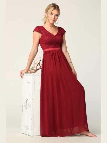 3161 | Cap Sleeve V-Neck Lace Dress With Chiffon Skirt - Image 7