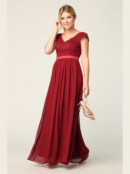 3161 | Cap Sleeve V-Neck Lace Dress With Chiffon Skirt - Image 8