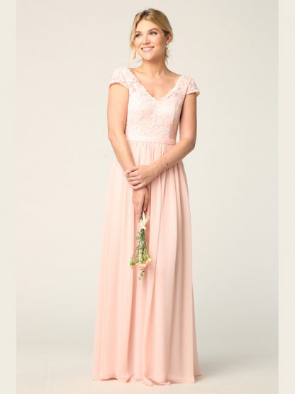3161 | Cap Sleeve V-Neck Lace Dress With Chiffon Skirt - Image 6
