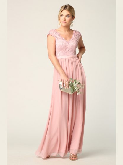 3161 | Cap Sleeve V-Neck Lace Dress With Chiffon Skirt - Image 9