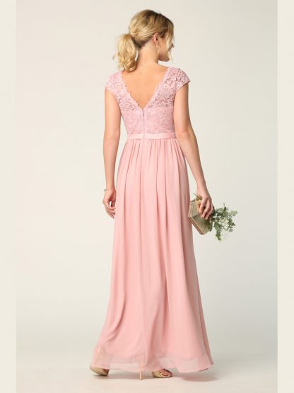 3161 | Cap Sleeve V-Neck Lace Dress With Chiffon Skirt - Image 10