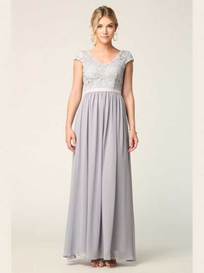 3161 | Cap Sleeve V-Neck Lace Dress With Chiffon Skirt - Image 14