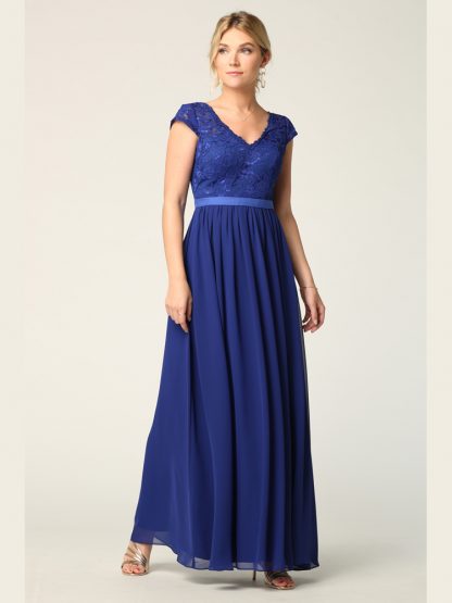 3161 | Cap Sleeve V-Neck Lace Dress With Chiffon Skirt - Image 12