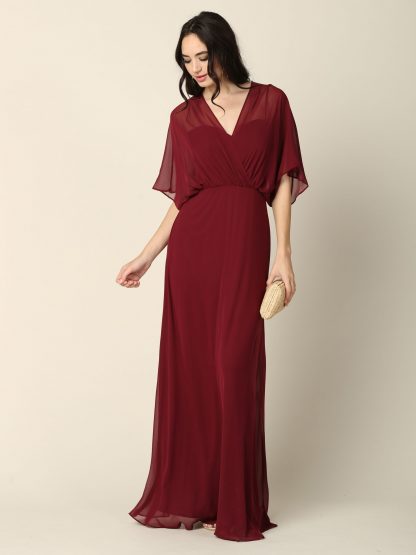 3338- Draped Sleeve Chiffon Gown - Image 10