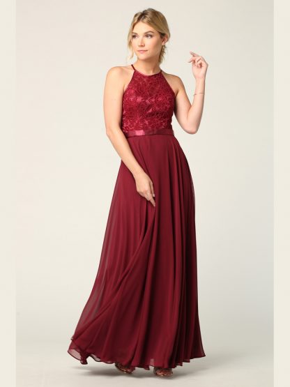 3216 | Lace Halter Cross Back Gown With Chiffon Skirt - Image 4
