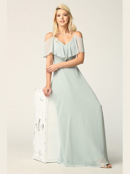 3263 | Cold Shoulder Ruffle Sleeve Bridesmaid Dress in Chiffon - Image 6