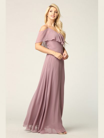 3263 | Cold Shoulder Ruffle Sleeve Bridesmaid Dress in Chiffon - Image 12