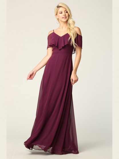 3263 | Cold Shoulder Ruffle Sleeve Bridesmaid Dress in Chiffon - Image 8