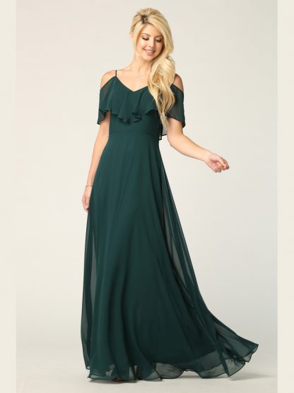 3263 | Cold Shoulder Ruffle Sleeve Bridesmaid Dress in Chiffon - Image 19