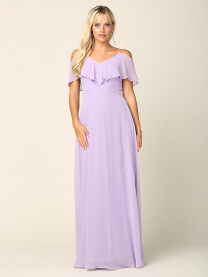 3263 | Cold Shoulder Ruffle Sleeve Bridesmaid Dress in Chiffon - Image 22