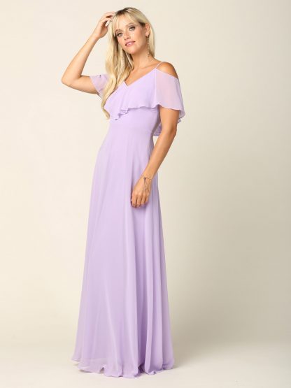 3263 | Cold Shoulder Ruffle Sleeve Bridesmaid Dress in Chiffon - Image 23