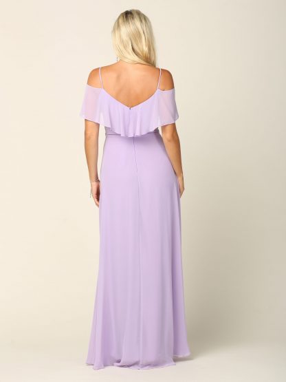 3263 | Cold Shoulder Ruffle Sleeve Bridesmaid Dress in Chiffon - Image 24