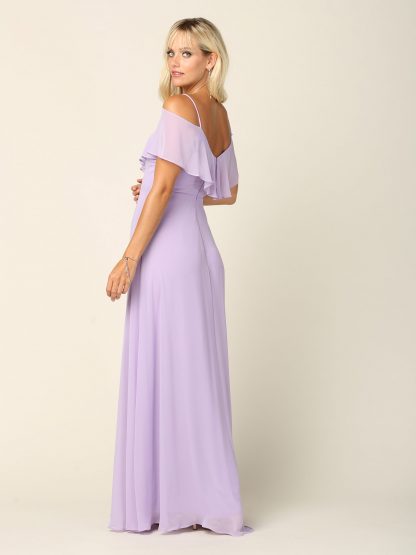 3263 | Cold Shoulder Ruffle Sleeve Bridesmaid Dress in Chiffon - Image 25