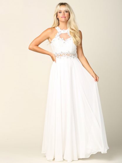 3286 - Lace Halter Illusion Gown With Chiffon Skirt - Image 5