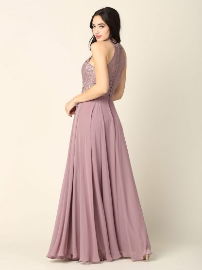 3286 - Lace Halter Illusion Gown With Chiffon Skirt - Image 7