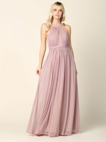 3252 | Stretch Chiffon Halter Bridesmaid Dress
