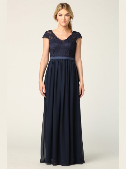 3161 | Cap Sleeve V-Neck Lace Dress With Chiffon Skirt - Image 13