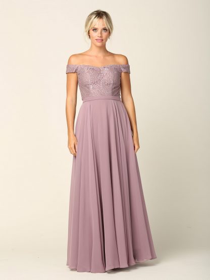 3283 - Off Shoulder Lace Bodice Dress With Chiffon Skirt - Image 3