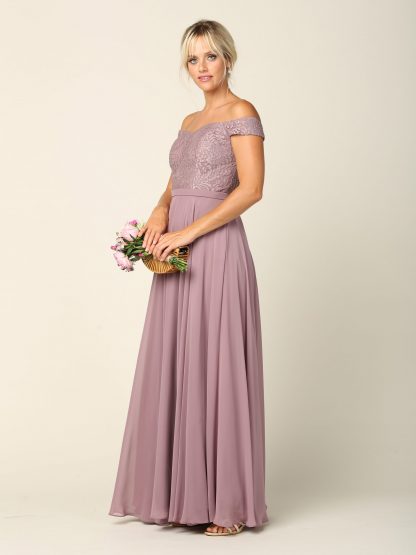 3283 - Off Shoulder Lace Bodice Dress With Chiffon Skirt - Image 2