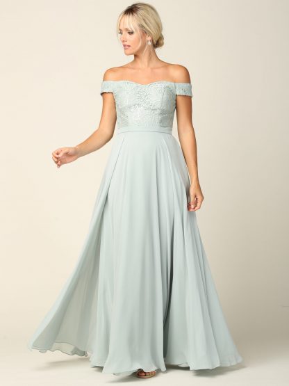 3283 - Off Shoulder Lace Bodice Dress With Chiffon Skirt - Image 6