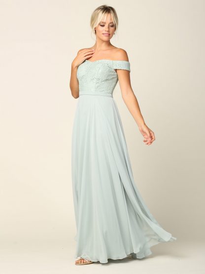 3283 - Off Shoulder Lace Bodice Dress With Chiffon Skirt - Image 5